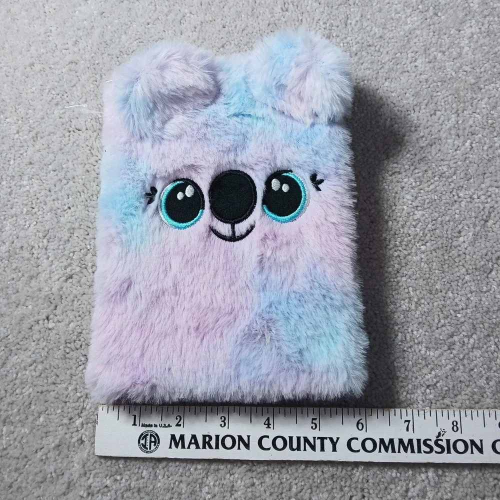 Girls Tie Dye Fuzzy Koala Plush With 3D Ears Lined Paper Notebook NWOT